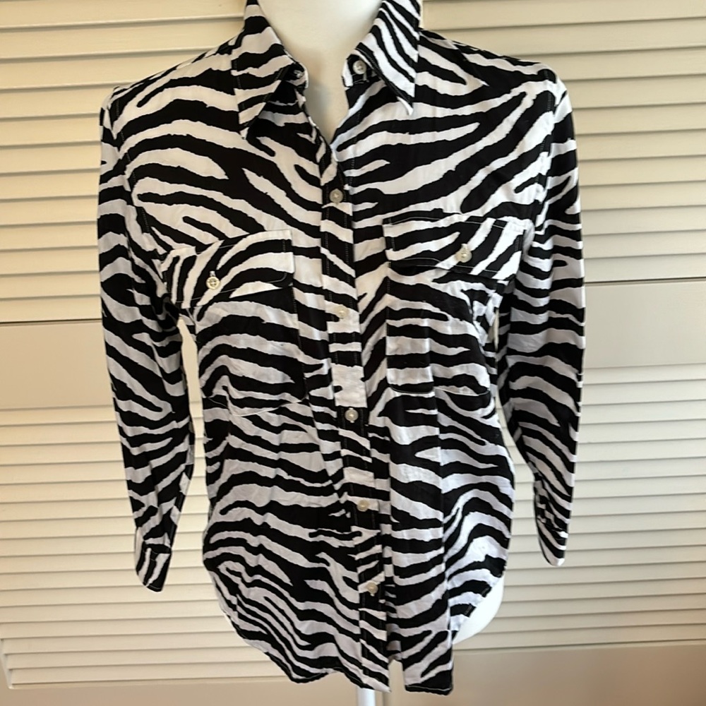 Ralph Lauren safari print roll cuff blouse